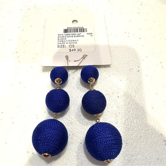 NWT Club Monaco Earrings- triple royal blue fabric baubles, gold tone - Picture 6 of 6